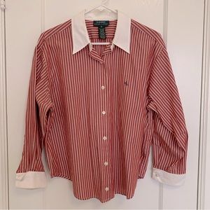 Ralph Lauren Red and White Striped Button Down Shirt